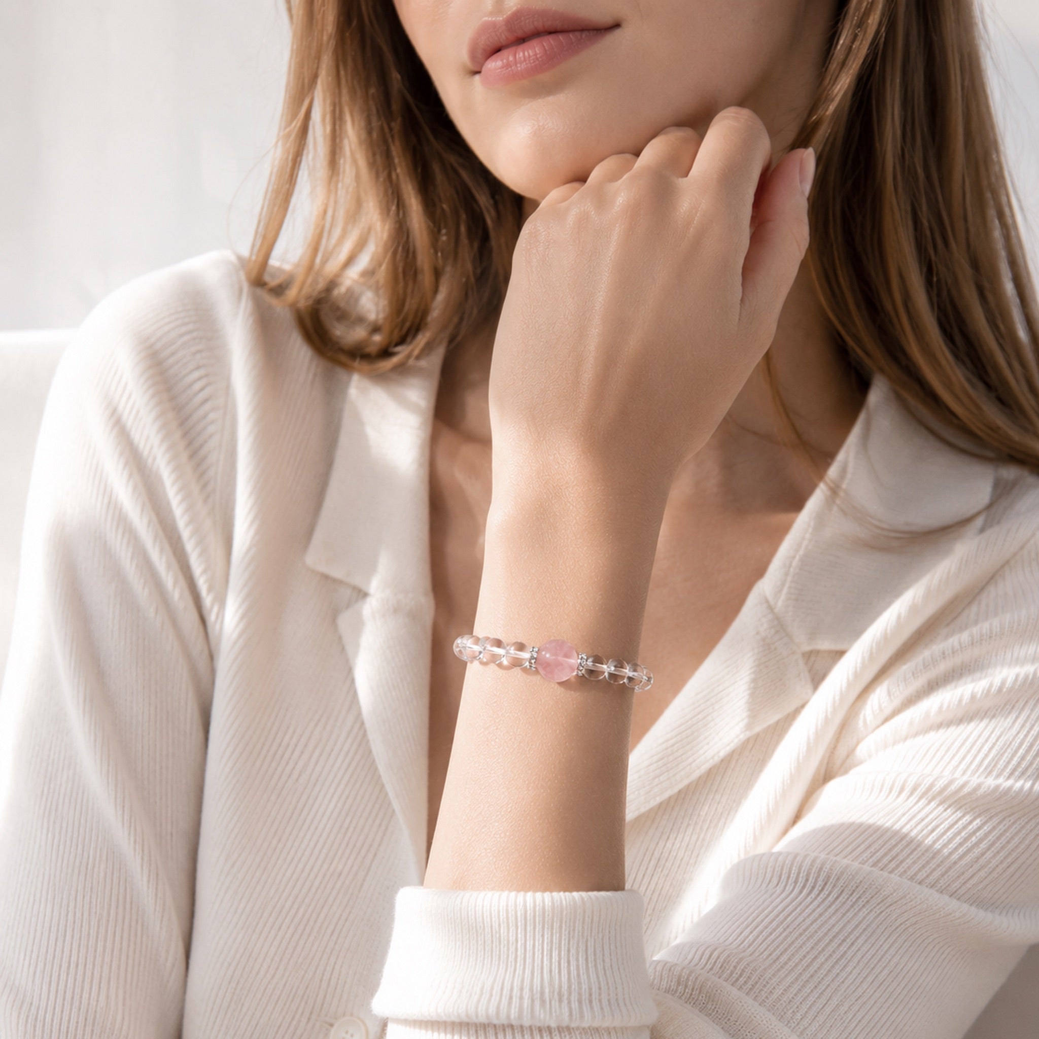 Natural Clear Quartz & Rose Quartz Bracelet