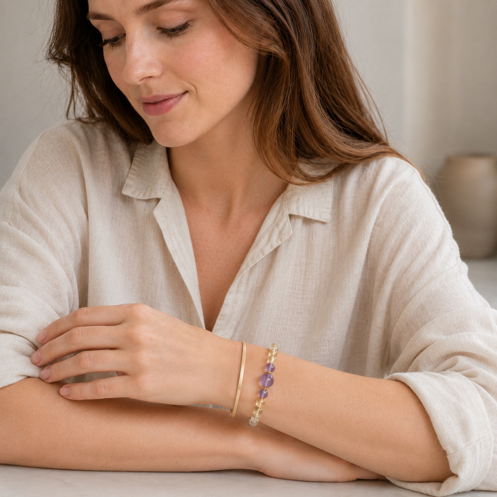 Natural Citrine & Amethyst Bracelet