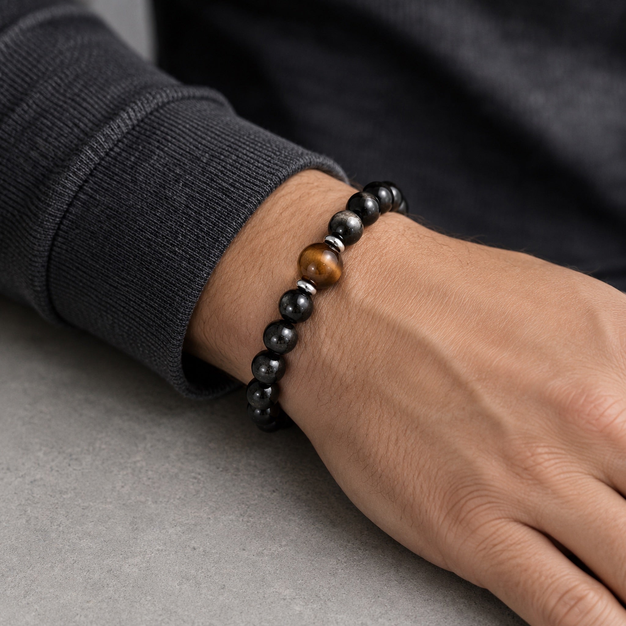Men’s Obsidian & Tiger Eye Bracelet Stack Set