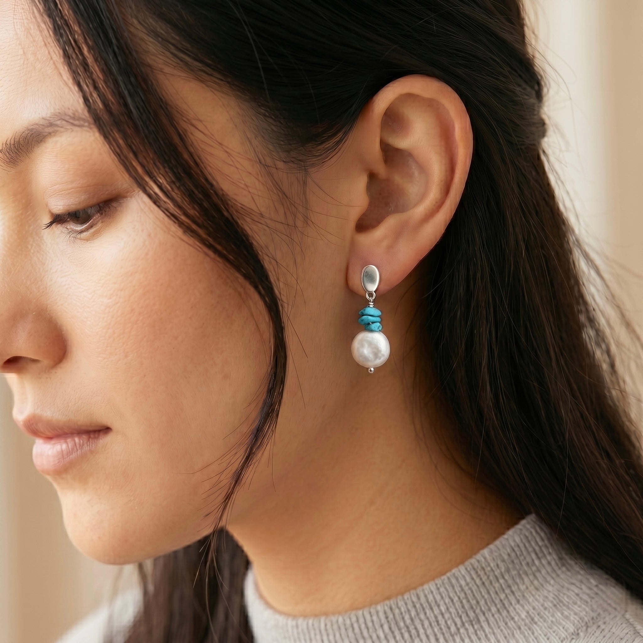 Natural Baroque Pearl & Turquoise-Tone Drop Earrings