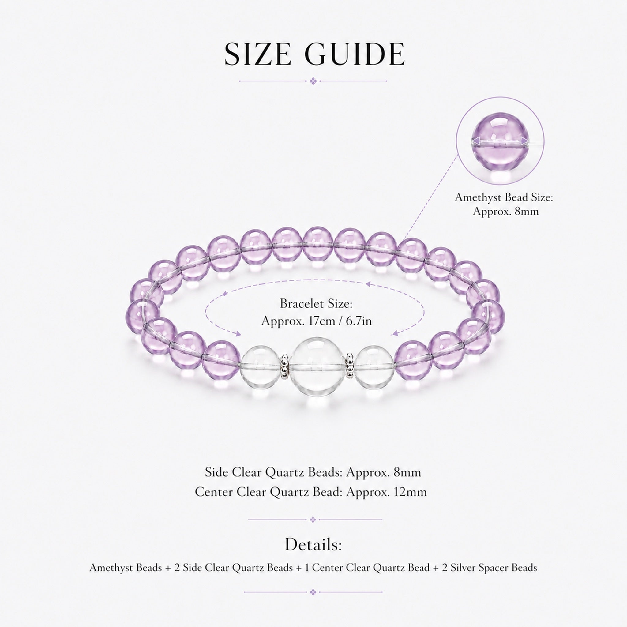 Natural Amethyst & Clear Quartz Bracelet | Minimal Crystal Jewelry
