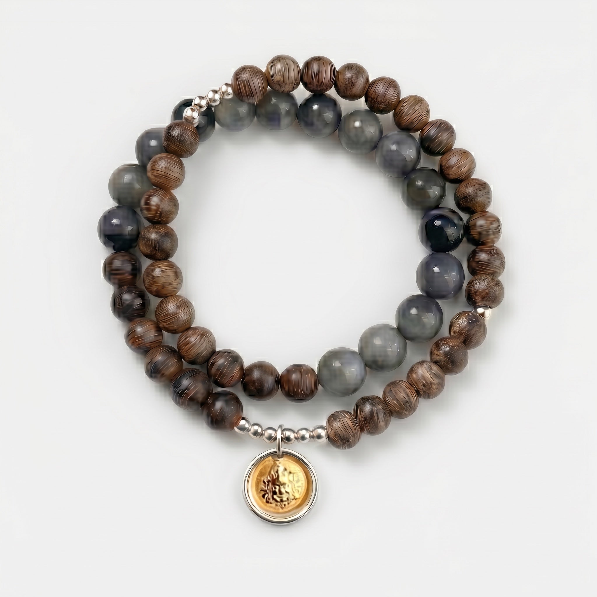 Hawk Eye Stone & Sandalwood Necklace