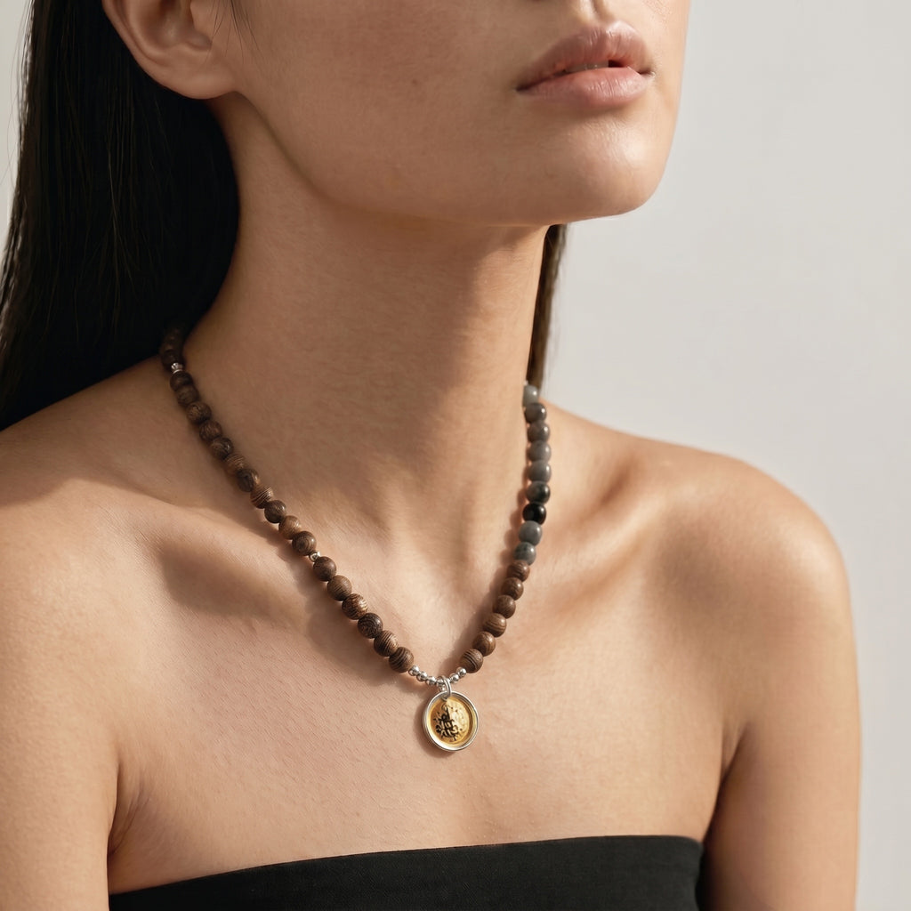 Hawk Eye Stone & Sandalwood Necklace