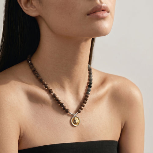 Hawk Eye Stone & Sandalwood Necklace
