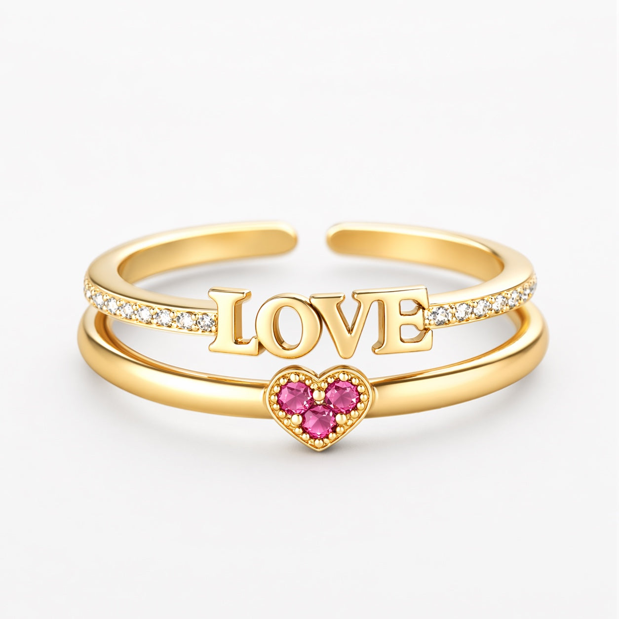 Love Heart Open Ring Set