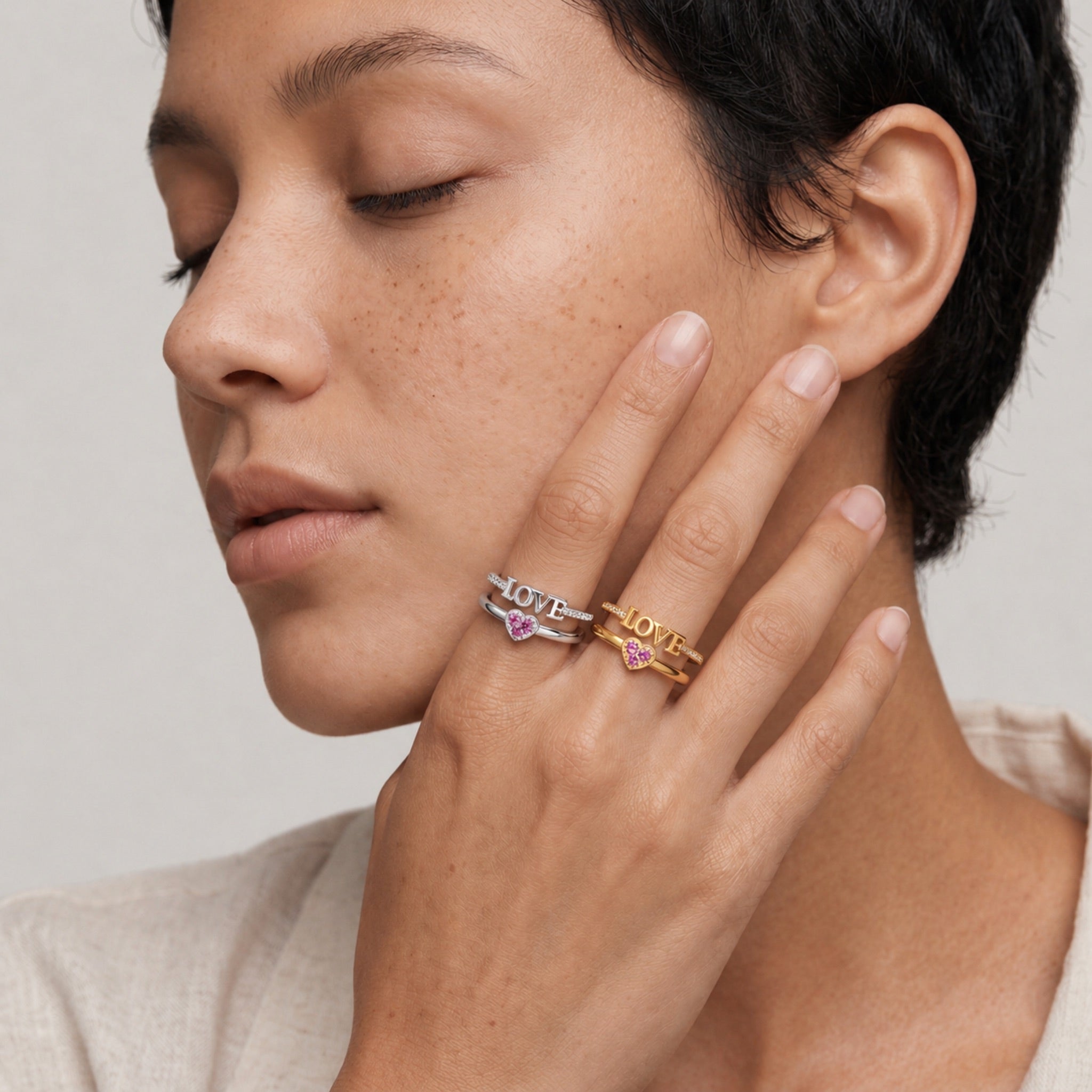 Love Heart Open Ring Set