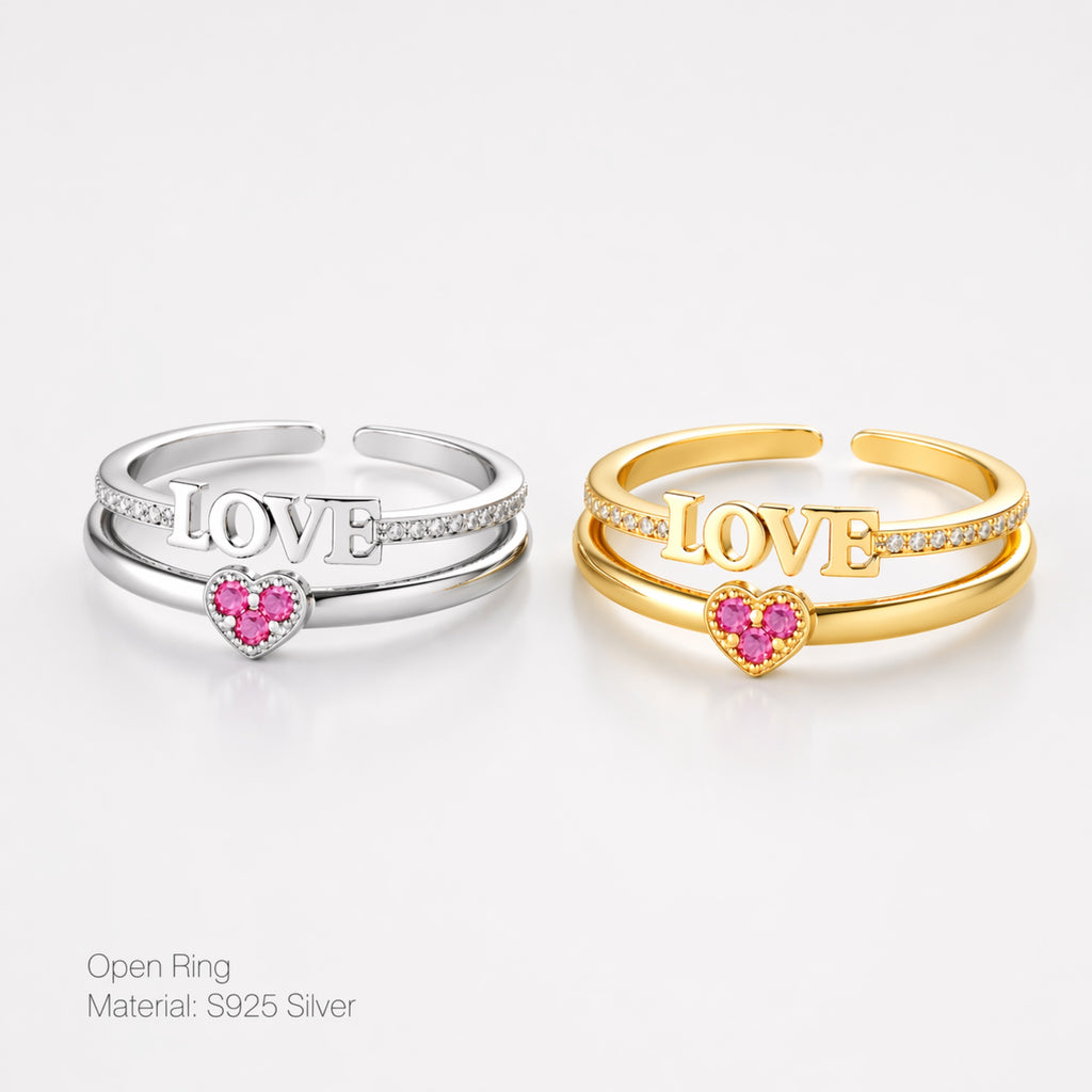Love Heart Open Ring Set