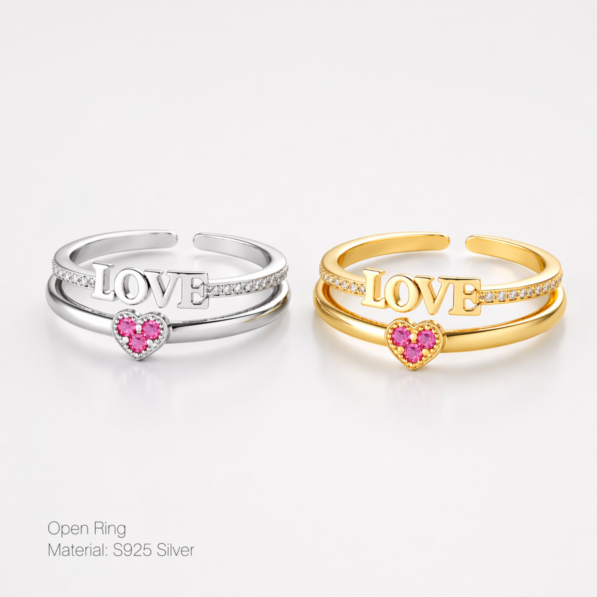 Love Heart Open Ring Set