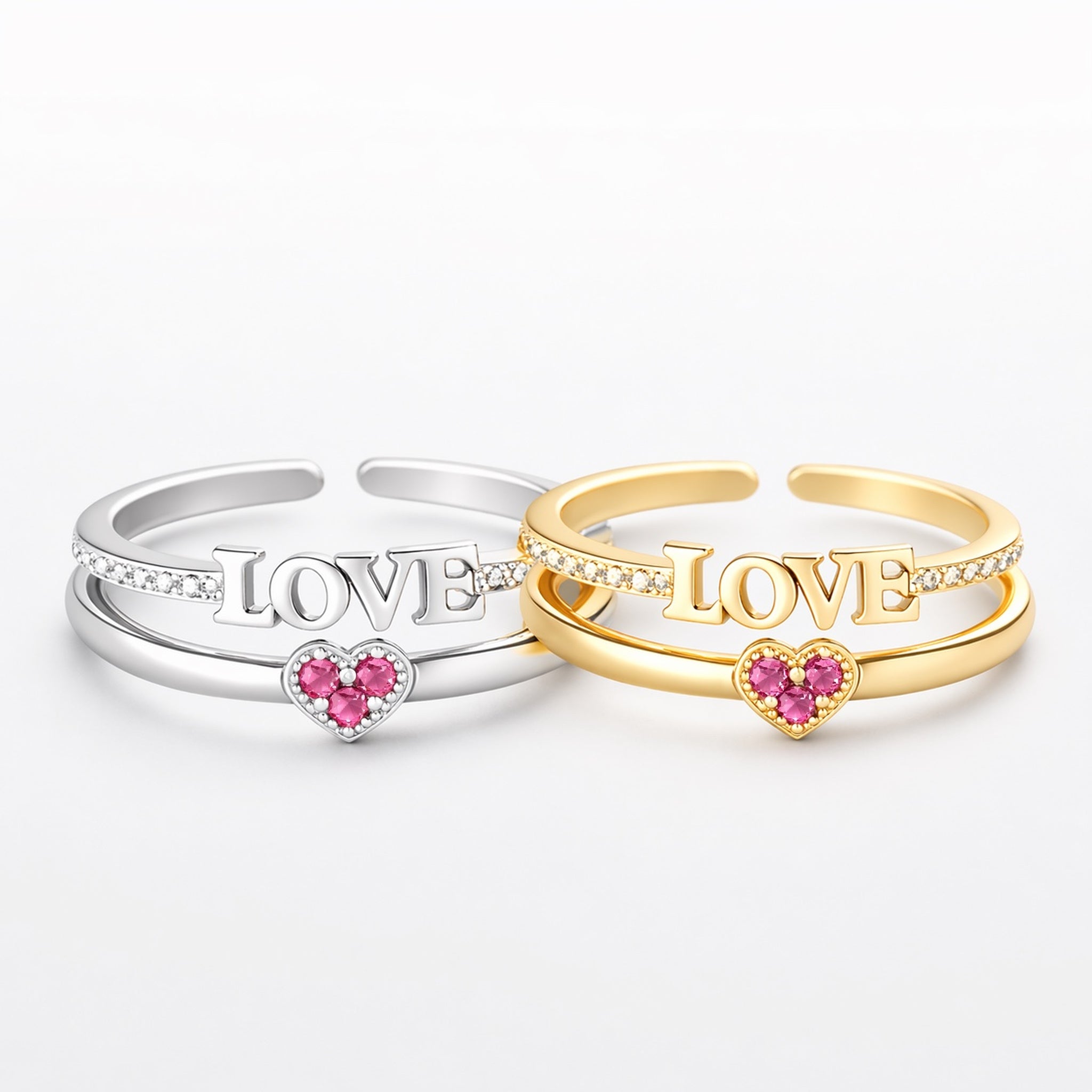 Love Heart Open Ring Set