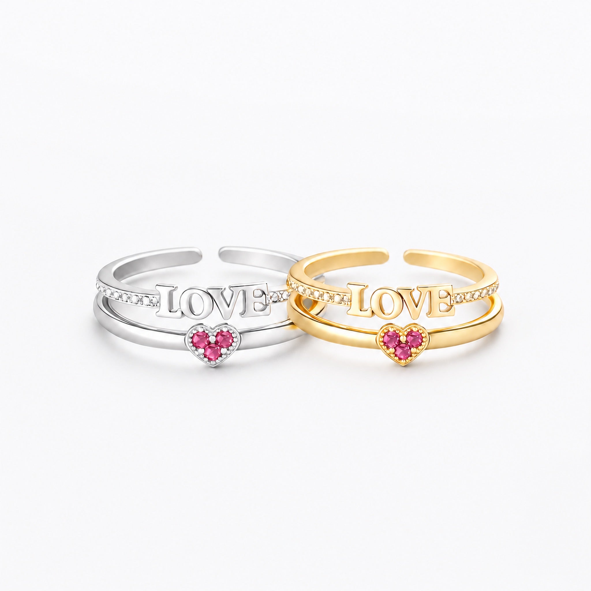 Love Heart Open Ring Set