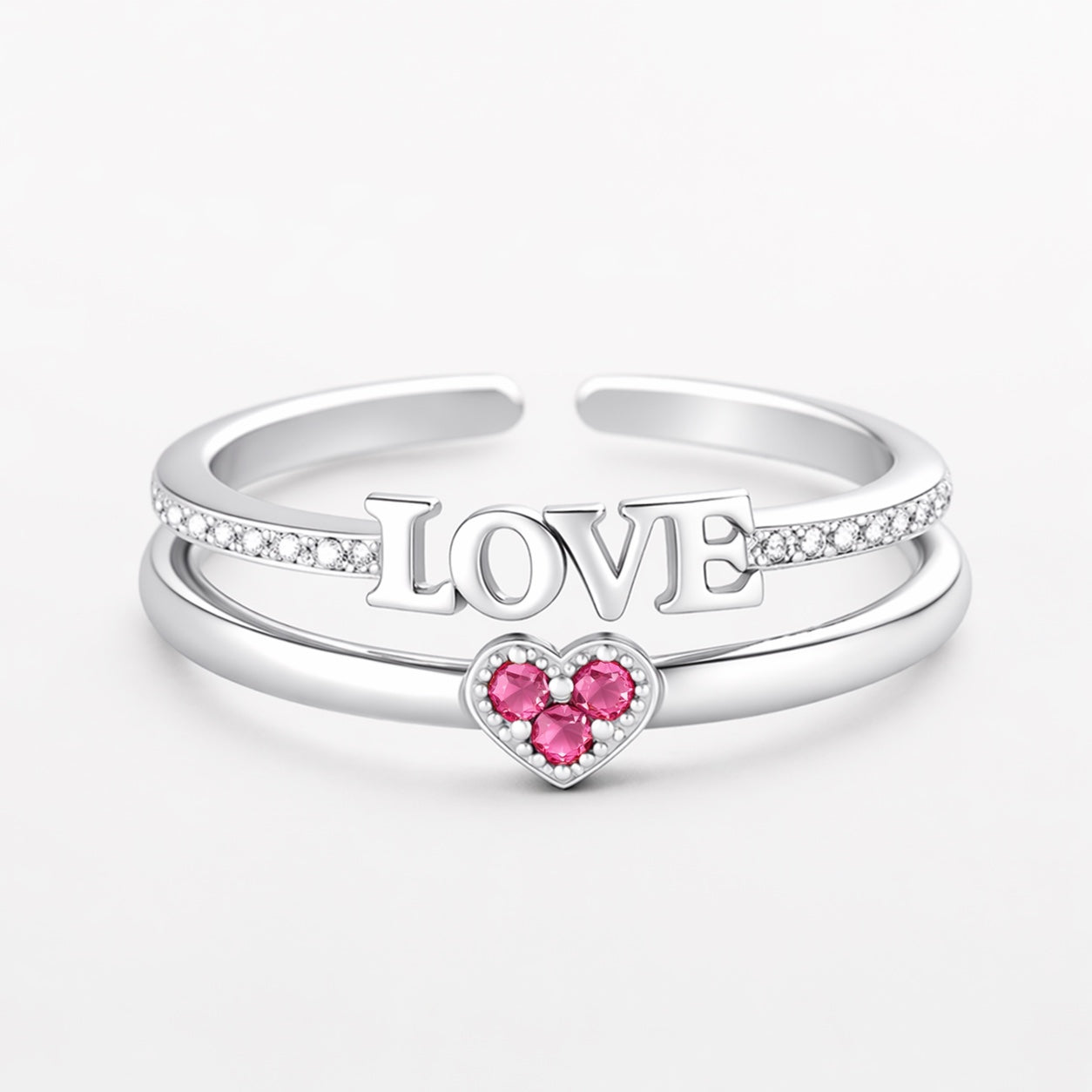 Love Heart Open Ring Set