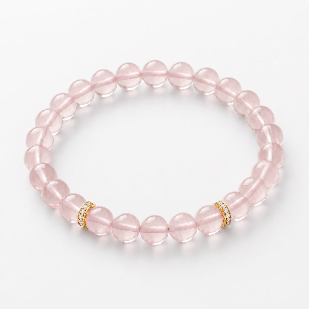 Natural Rose Quartz Bracelet | 7mm Pink Crystal Bracelet for Women