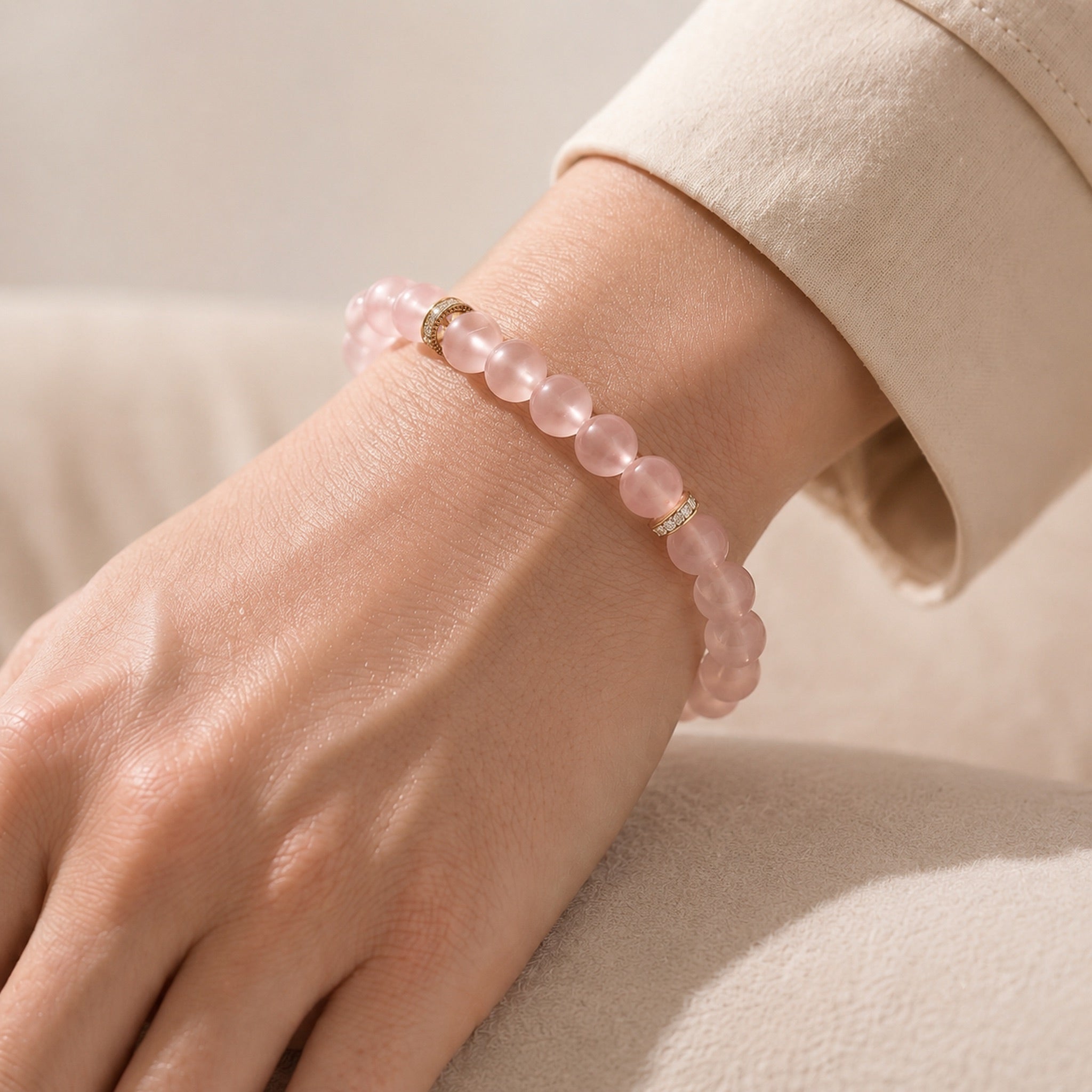 Natural Rose Quartz Bracelet | 7mm Pink Crystal Bracelet for Women