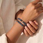 Blue Bead & Sandalwood Bracelet Set
