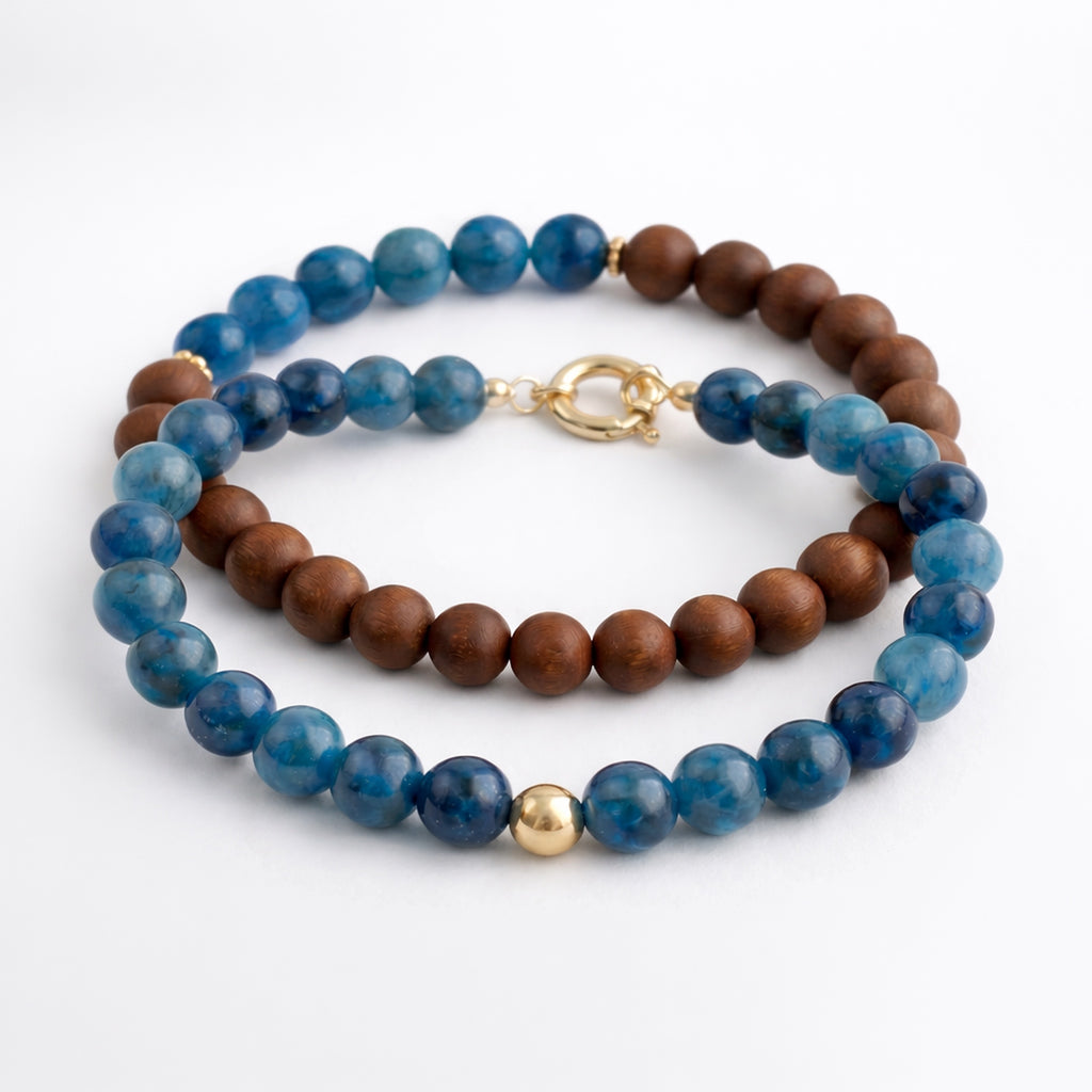 Calm Blue Chalcedony & Sandalwood Bracelet Set