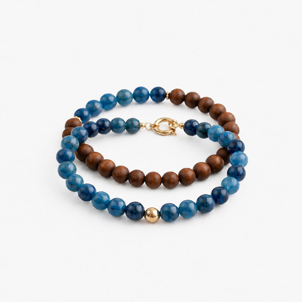 Blue Bead & Sandalwood Bracelet Set