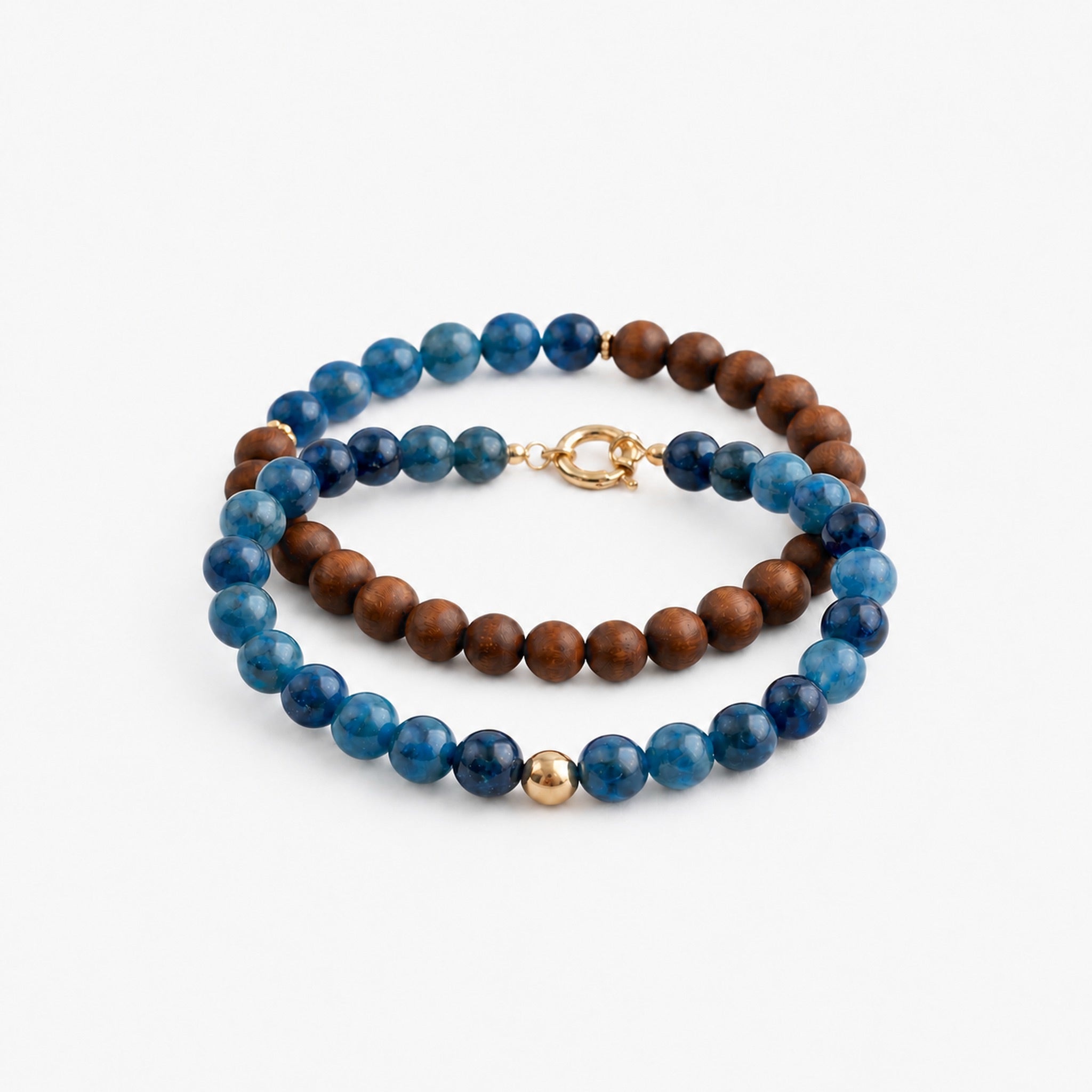 Calm Blue Chalcedony & Sandalwood Bracelet Set