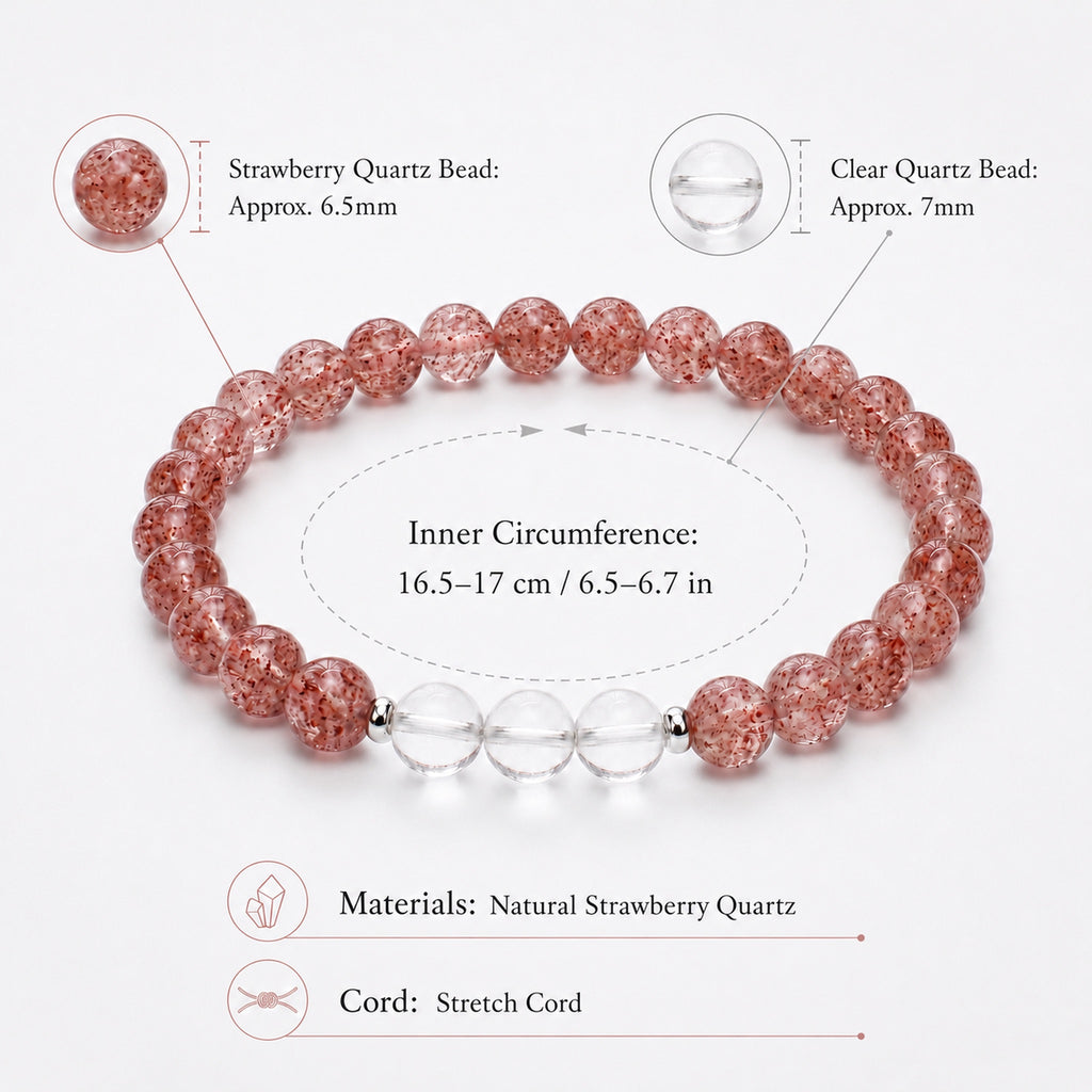 Natural Strawberry Quartz Bracelet with Clear Quartz & Silver Accents