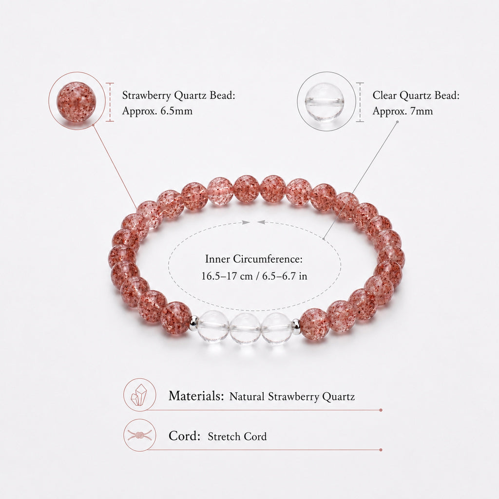 Natural Strawberry Quartz Bracelet with Clear Quartz & Silver Accents