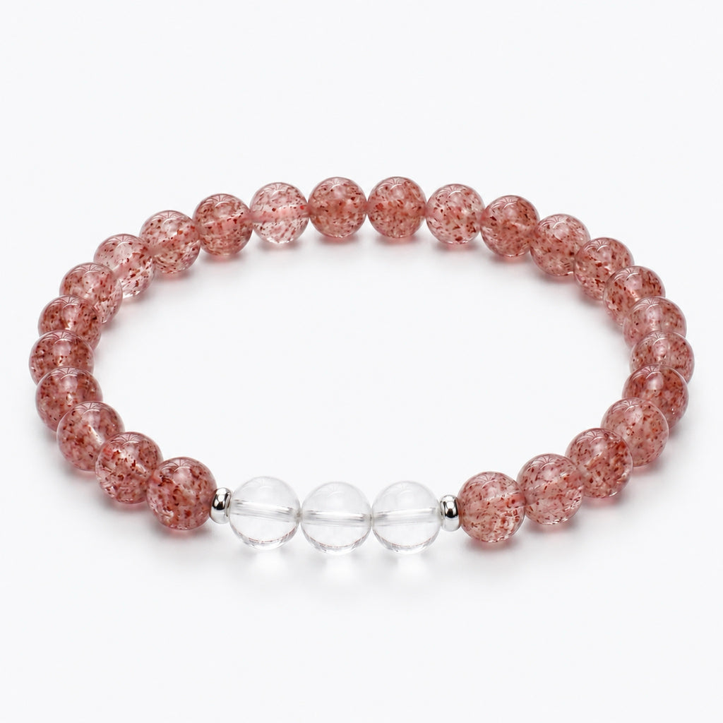 Natural Strawberry Quartz Bracelet with Clear Quartz & Silver Accents