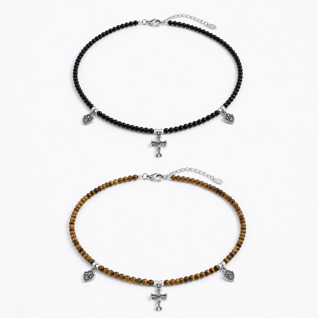 Vintage Cross & Shield Beaded Necklace Set