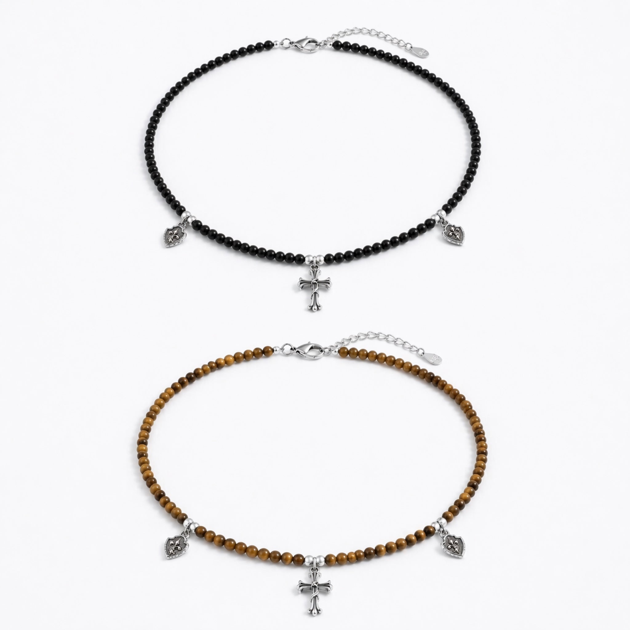 Vintage Cross & Shield Beaded Necklace Set